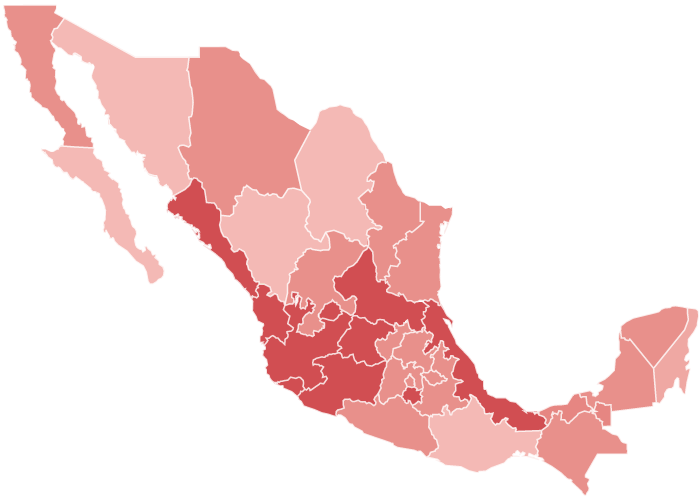 Mapa de México con los estados donde hay implementos Vega trabajando