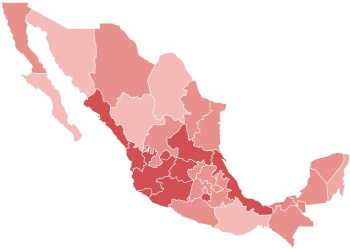 Mapa de México con los estados donde hay implementos Vega trabajando